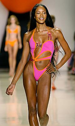 Naomi Campbell runway in monokini
