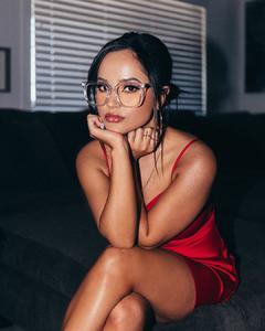 Becky G sexy in red mini dress