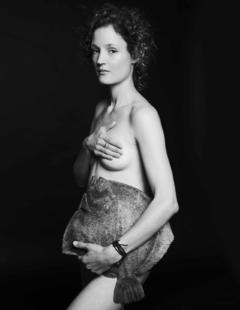 Vicky Krieps topless cover her tits