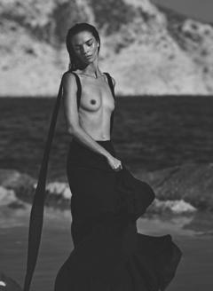 Mariacarla Boscono topless black-and-white image