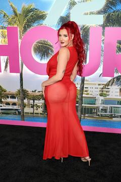 Justina Valentine in red sheer dress attends the screening of Netflix's 72 Hours at Paris Theater - July 20, 2026