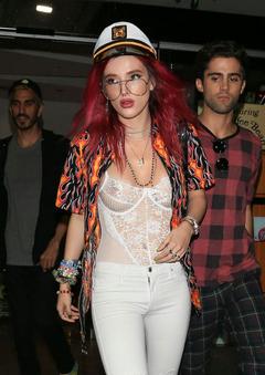 Bella Thorne in white see through lingerie top