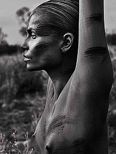 Natasha Poly topless black-&-white photo