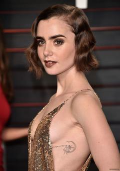 Lily Collins at 2016 Vanity Fair Oscar Party hosted by Graydon Carter in Beverly Hills