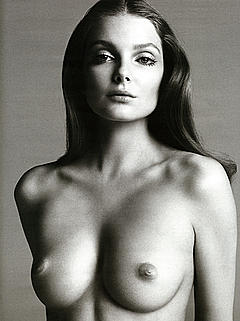 Eniko Mihalik nude boobs black-&-white photo