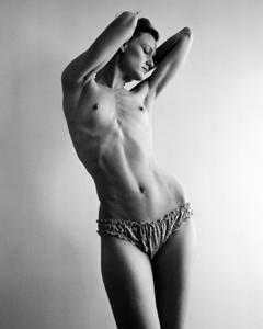 Kerry Bishe topless black-&-white image by Chris Lowell - August 2018