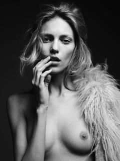 Anja Rubik nude tit black-&-white image