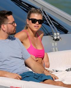 Sofia Richie in a bikini top on a yacht in Miami
