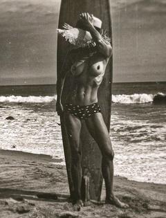 Brooke Burke topless on a beach black-&-white photo