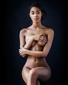 Black Blakely Ashton sitting nude cover her tits