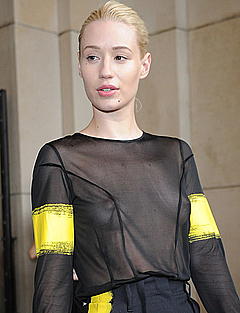 Iggy Azalea in see through top at Maison Martin Margiela fashion show in Paris