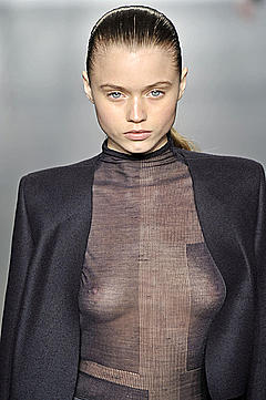 Abbey Lee Kershaw nude tits under see through top runway photo