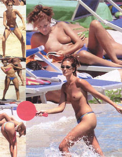 Alessia Merz topless on a beach paparazzi collage
