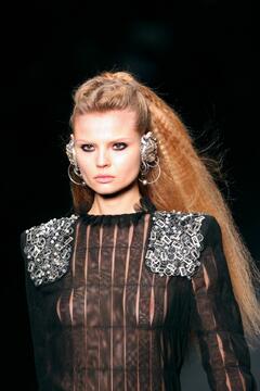 Magdalena Frackowiak braless in see through dress at Karl Lagerfeld FW 2009 Fashion Show in Paris