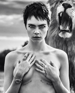 Cara Delevingne topless cover her tits