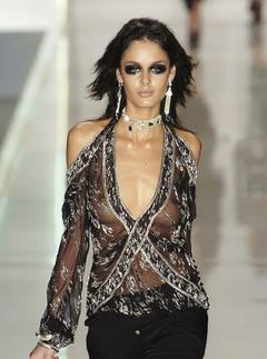 Nicole Trunfio in see through top runway at Christian Dior SS 2005 in Paris