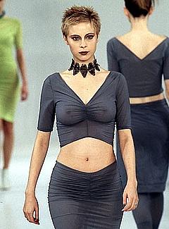 Nina Brosch in tight see through dress catwalk image