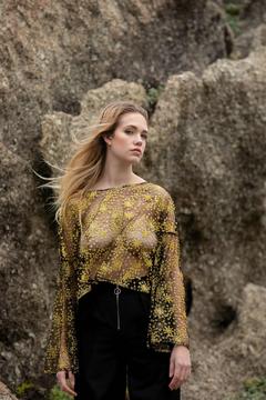 Bron Trafford braless in see through blouse