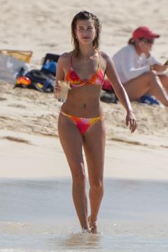 Hailey Bieber in bikini at the beach in Turk & Caicos