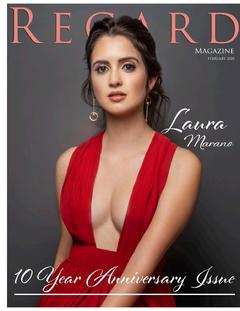 Laura Marano cleavage in red dress in Regard Magazine - February 2020