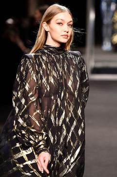 Gigi Hadid in see through dress at Alberta Ferretti FallWinter show