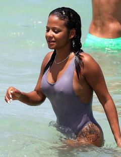 Christina Milian hard nipples in wet swimsuit