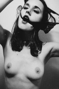 Olivia North topless black-&-white photo