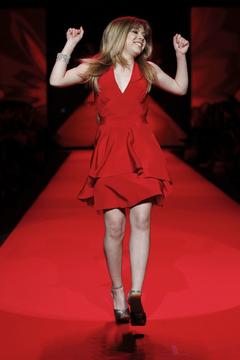Jennette McCurdy in red dress runway photo