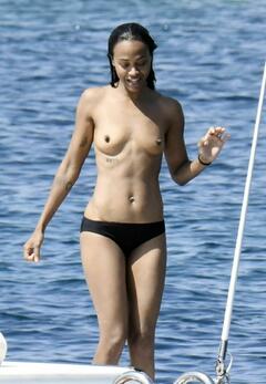 Zoe Saldana topless on yacht in Italy paparazzi photo