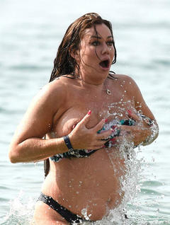 Lisa Appleton boobs popping out from bikini bra