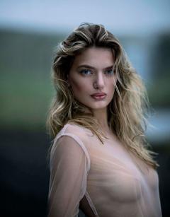 Bregje Heinen braless in see through blouse for Maxim Magazine