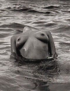 Tatjana Patitz naked in a water black-&-white image