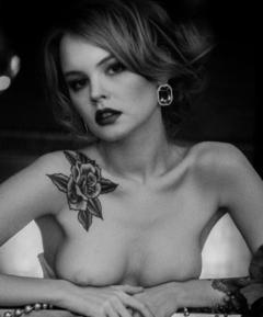 Anastasiya Scheglova nude breasts black-&-white image