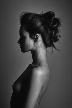 Myrtille Revemont topless black-&-white image