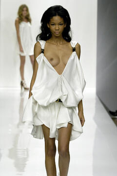 Chanel Iman tit slip runway photo