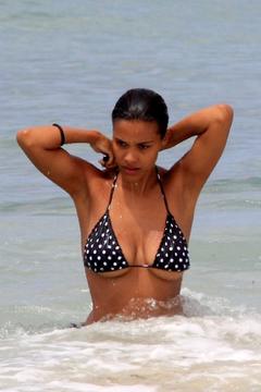 Tina Kunakey nearly suffers a wardrobe malfunction while on the beaches of Rio de Janeiro