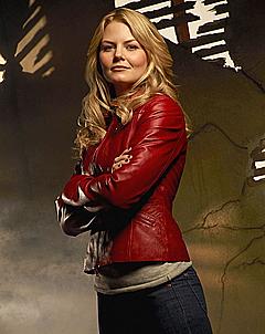 Jennifer Morrison in jeans and leather jacket