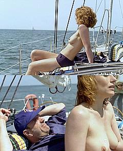 Natacha Lindinger sunbathing topless on a yacht in Le Repenti