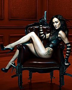 Maggie Q sexy with two guns