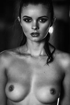 Julia Liepa topless black-&-white image