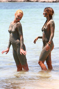 Mary Carbone topless in a water with friends