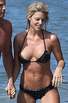 Carrie Prejean areola slip in black bikini