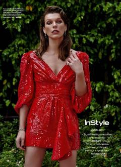 Milla Jovovich in red dress for InStyle Magazine Russia April 2019