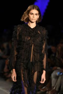 Kaia Gerber runway in see through dress at Alberta Ferretti SS 2020 show in Milan