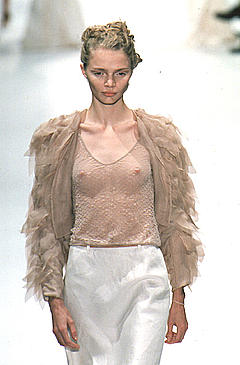 Jodie Kidd in see through top runway photo