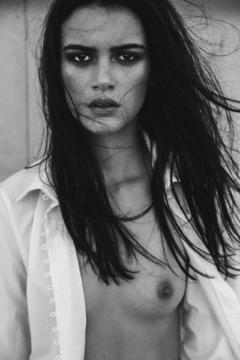 Zhoe Trotter nude tit black-&-white image