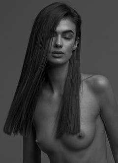 Vitoria Mota topless black-&-white photo