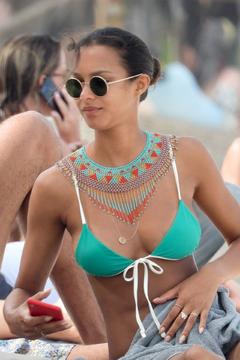 Lais Ribeiro in green bikini at the beach in Tulum