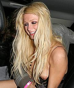 Blonde Paris Hilton tit slip in a car