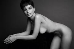 Emily Ratajkowski fully nude black-&-white image